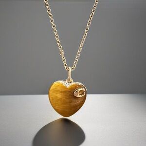 Coach Gold Tone Heart Sold Out Reversible Pendant Necklace Wear 2 ways 17-19”